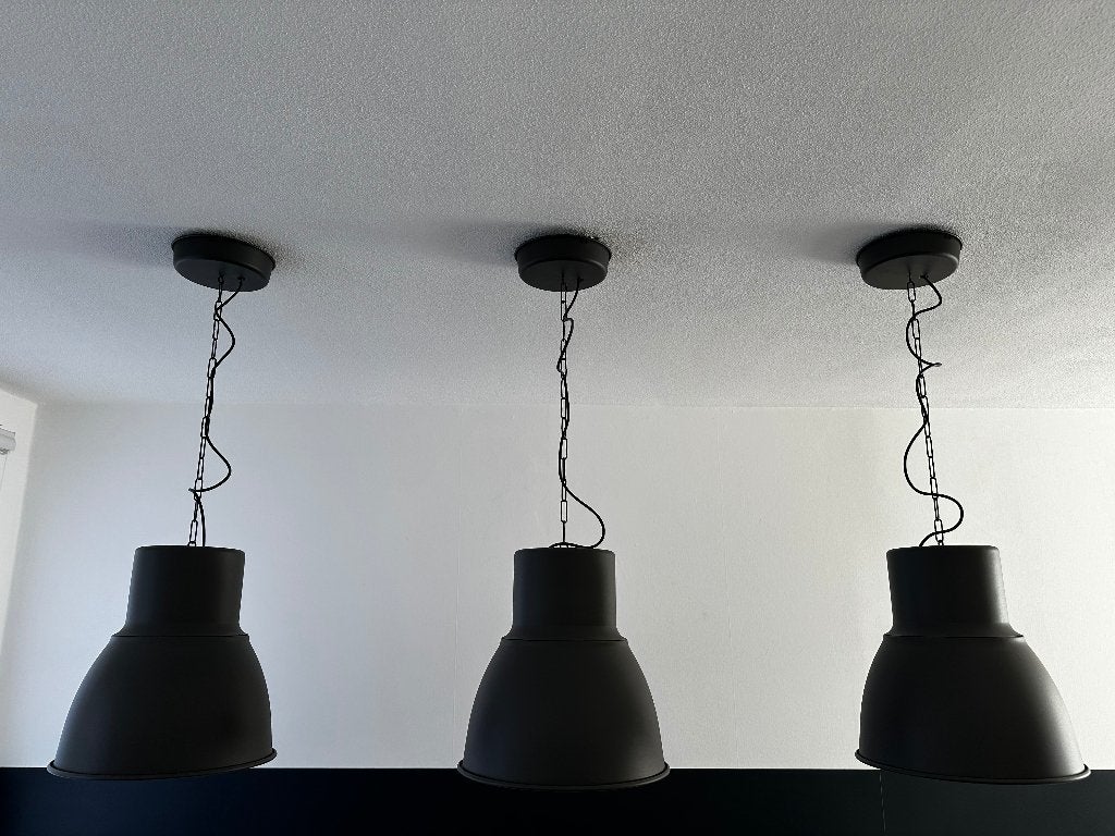 IKEA HEKTAR lamp industriële hanglamp donkergrijs 38cm (3x), Ophalen, Gebruikt, 50 tot 75 cm, Metaal