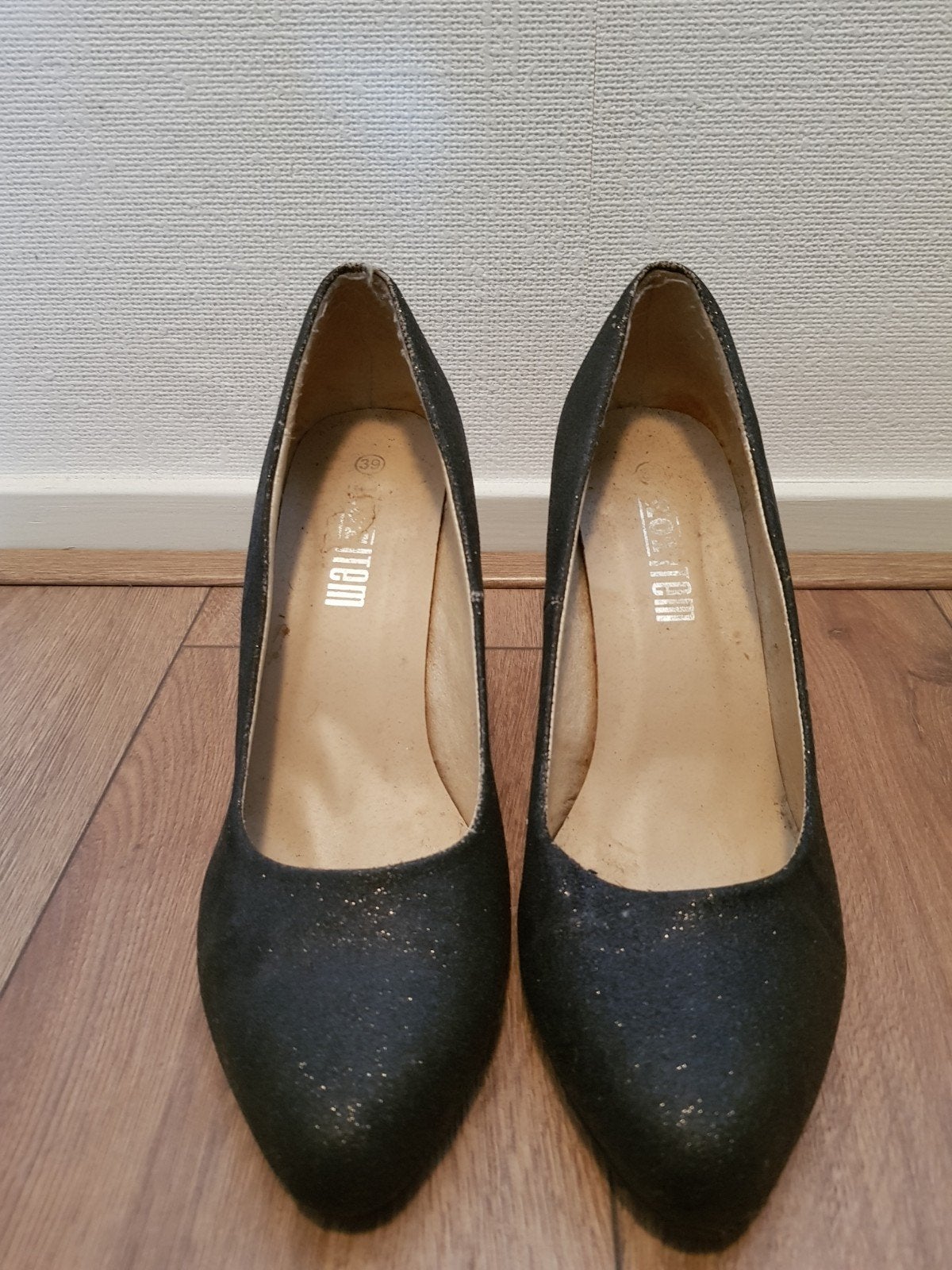 Zwarte glitter pumps maat 39, Pumps, Zwart, Ophalen of Verzenden, Onbekend