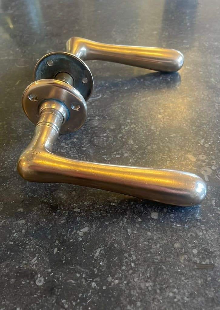 1x set Grote Deurklinken ANTIEK 1850a 1900 messing rosé goud, Antiek en Kunst, Ophalen of Verzenden