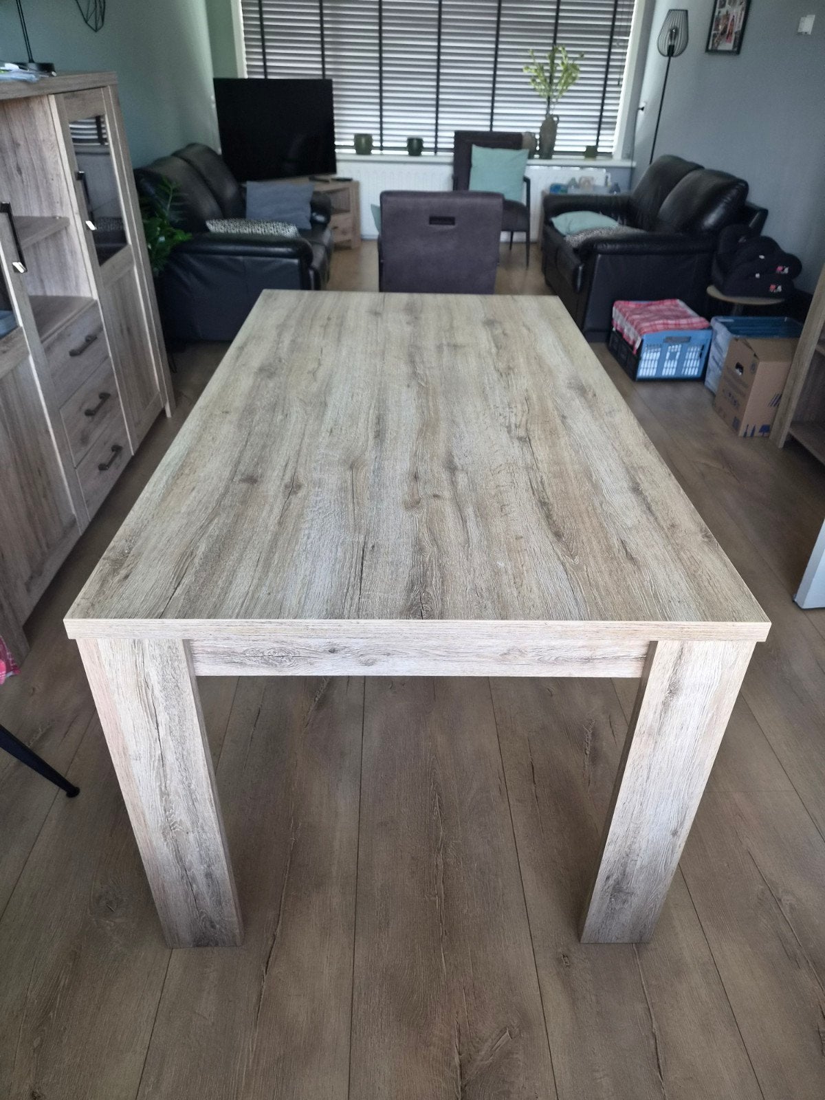 Robuuste eettafel in lichte houttint, Pronto, Ophalen, Gebruikt, Modern landelijk, 50 tot 100 cm
