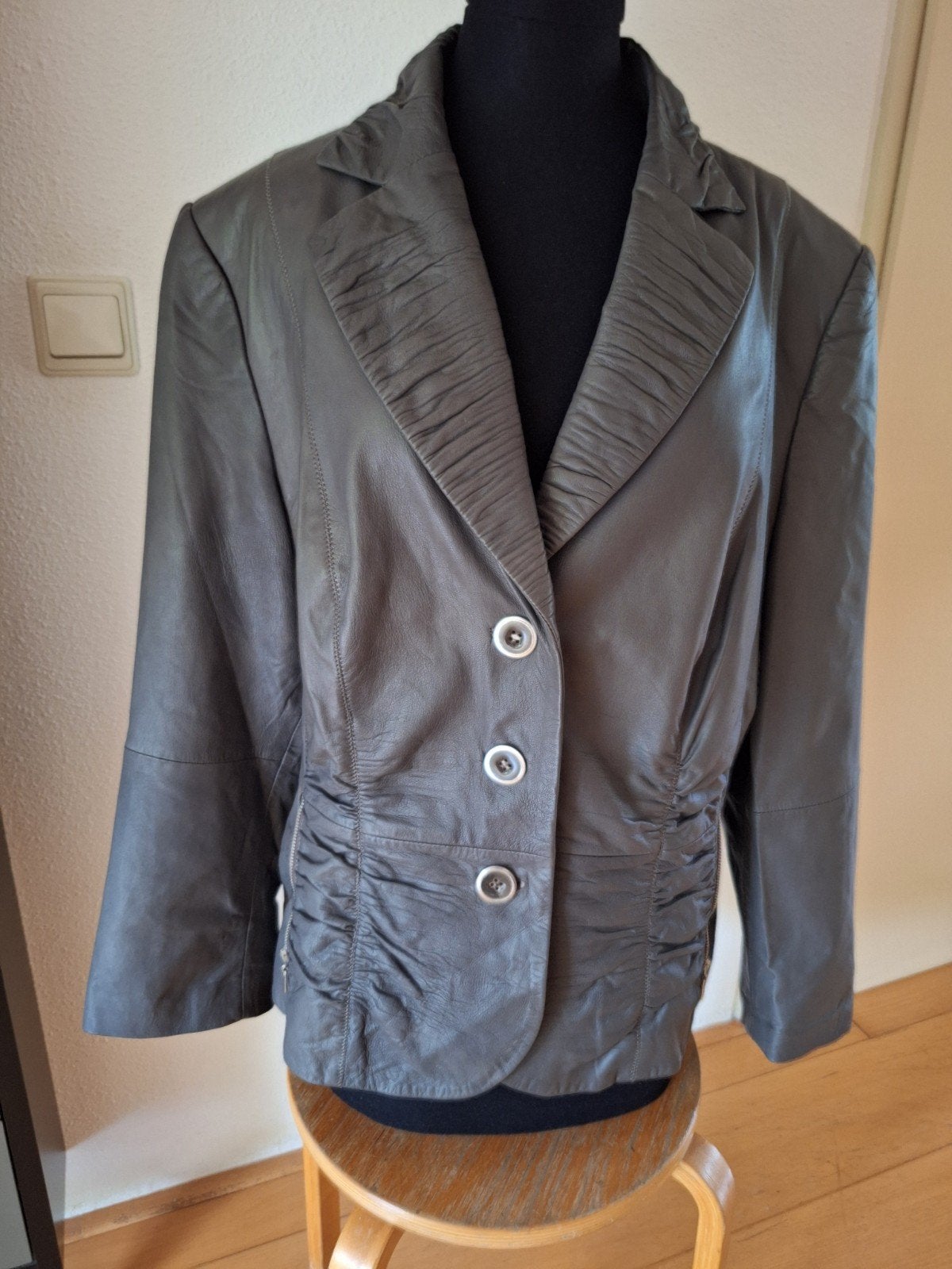 Gerry Weber leren jas grijs maat L, Maat 38/40 (M), Ophalen of Verzenden, Zo goed als nieuw, Grijs