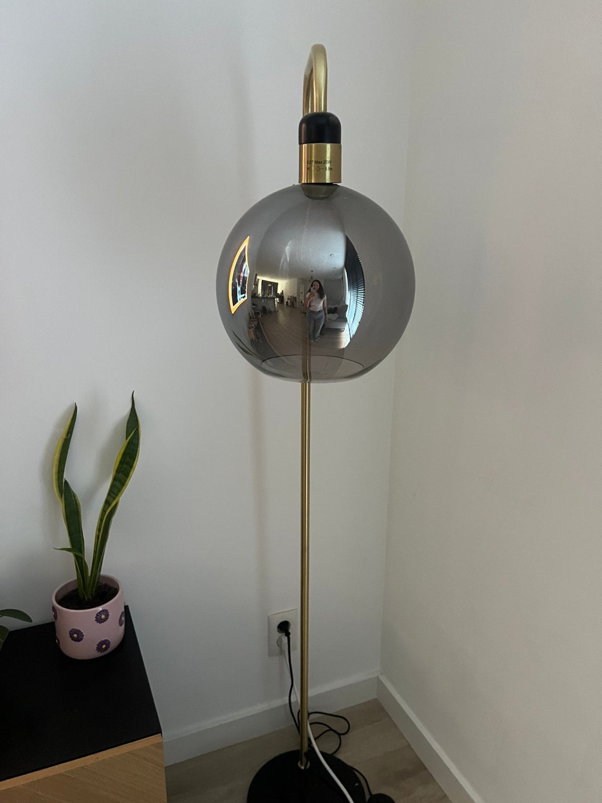 Stijlvolle staande lamp met glazen kap - Goud/Zwart, Huis en Inrichting, Ophalen, E27 (groot), 150 tot 200 cm, Glas