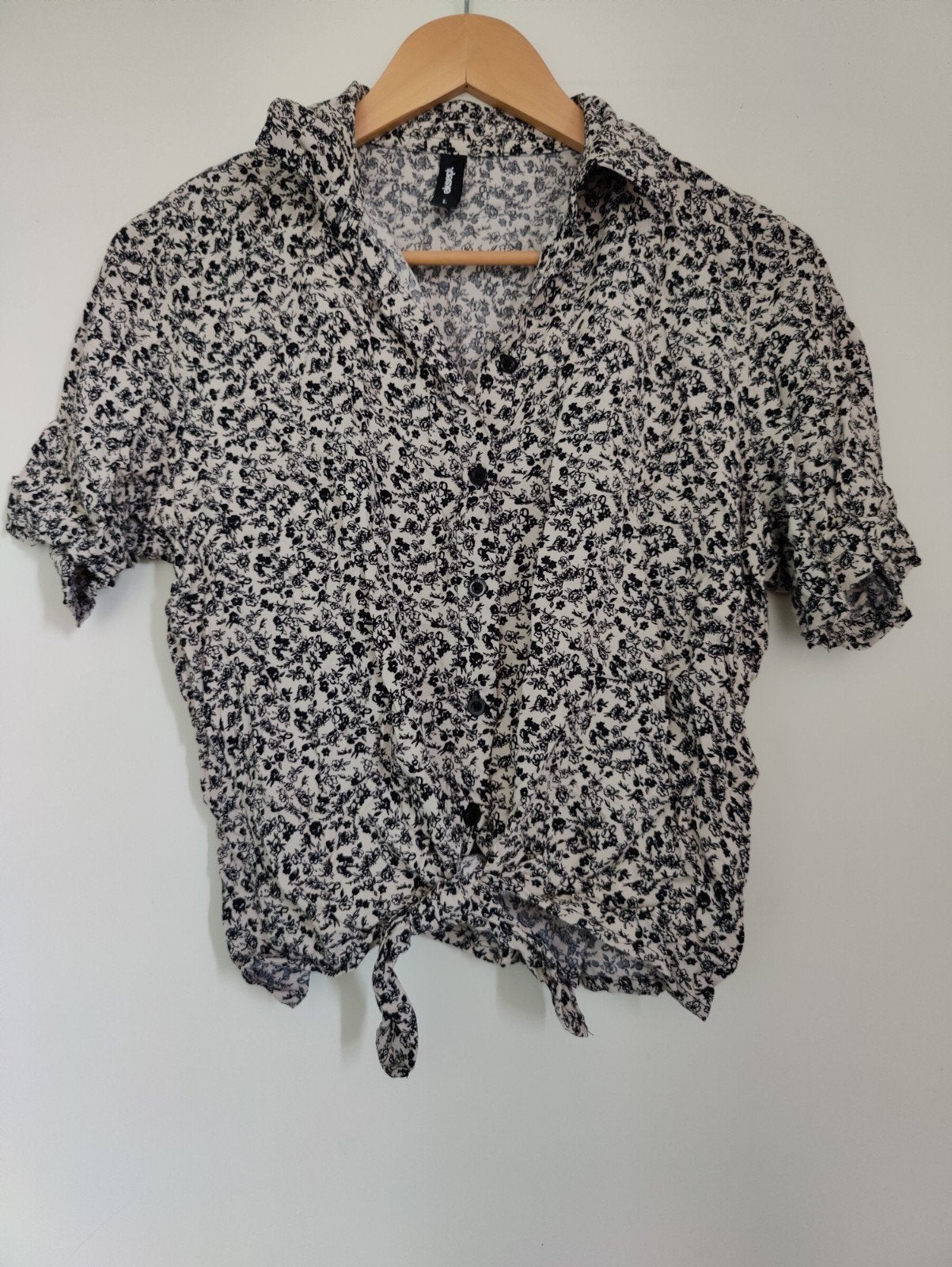 Eksept knoopblouse met bloemenprint - maat L, Maat 38/40 (M), Zwart, Ophalen of Verzenden, Zo goed als nieuw