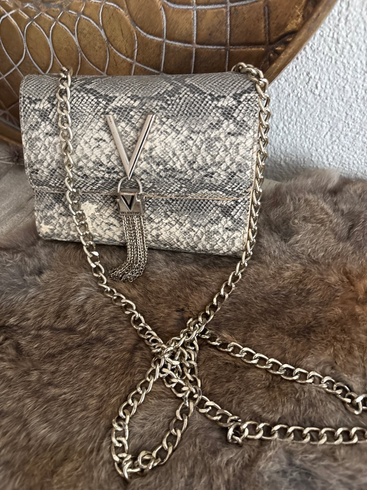 Valentino schoudertasje met slangenprint, Ophalen of Verzenden, Zo goed als nieuw, Grijs, Schoudertasje