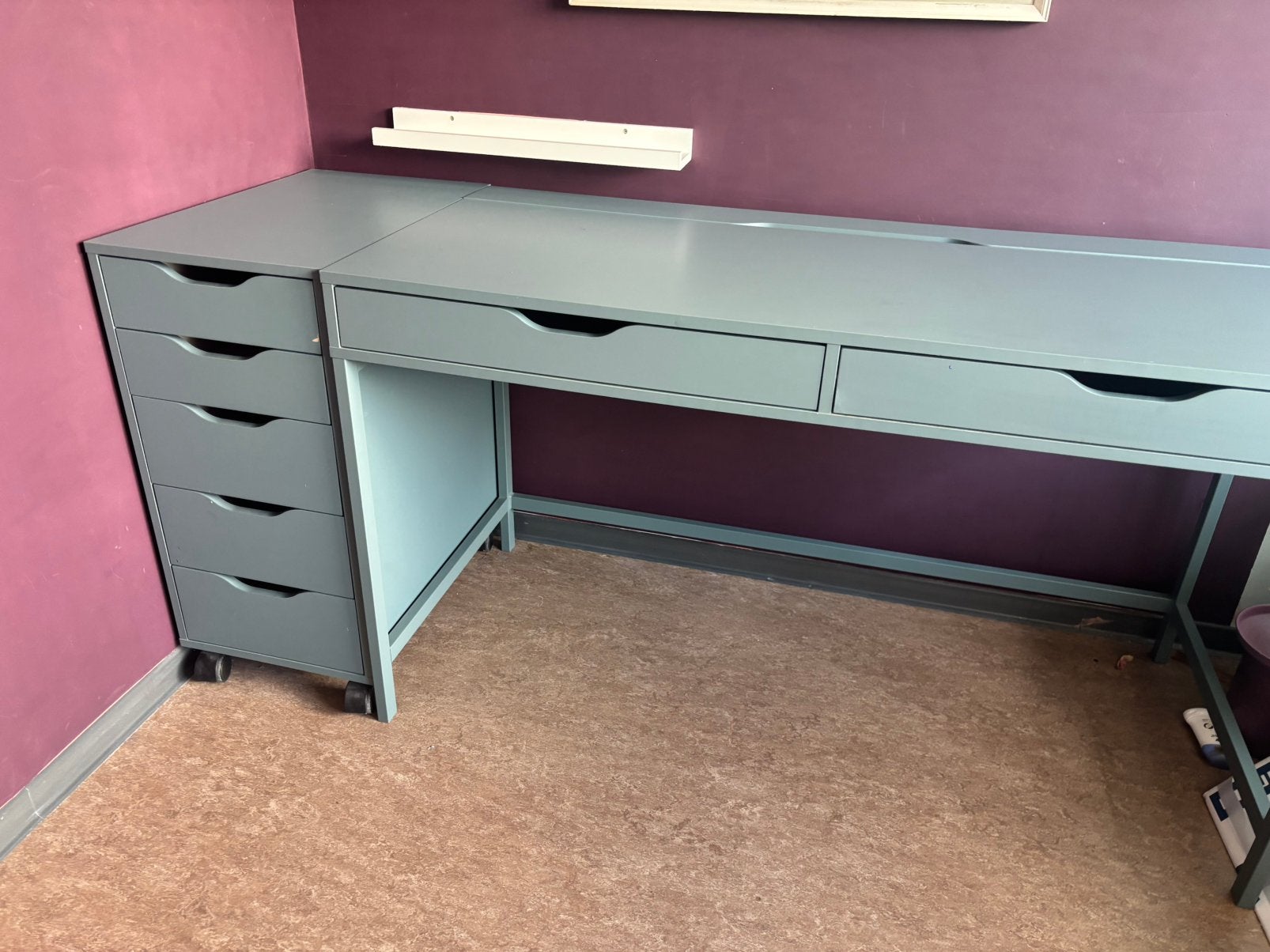 Alex bureau met ladeblok blauw, Huis en Inrichting, Bureaus, Ophalen, 168 cm, Zo goed als nieuw, 58 cm