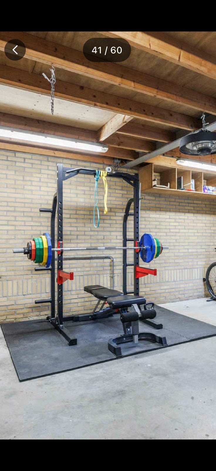 Power rack met olympics stang en gewichten, Ophalen, Zo goed als nieuw, Overige typen