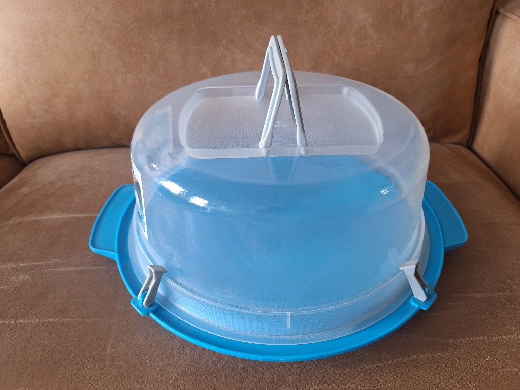 Handige Heidrun Taartdoos / Taartdrager met handvat (40 cm), Ophalen, Blauw, Bewaardoos, Met deksel
