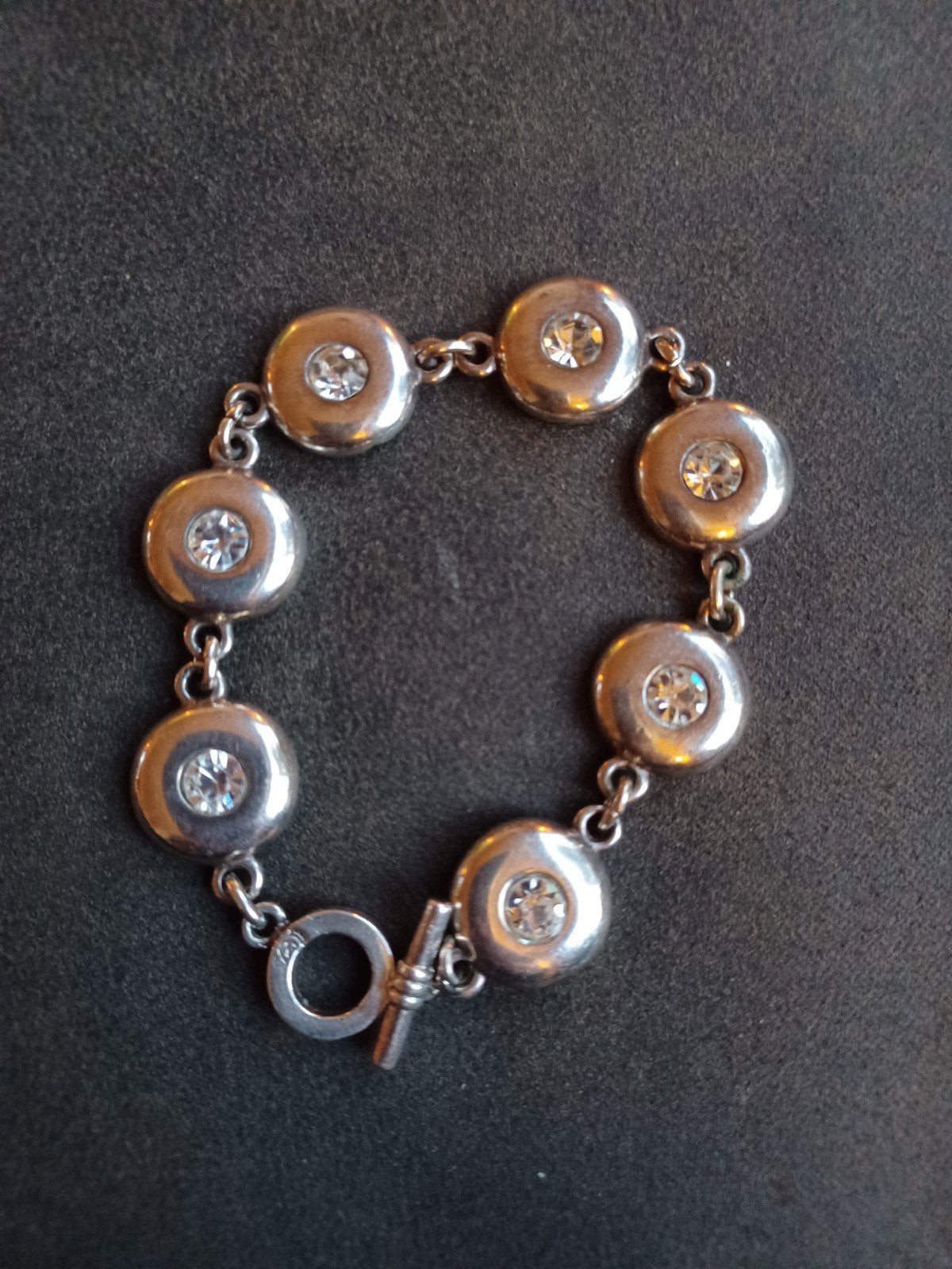 Zilverkleurige armband met strass, Gebruikt, Verzenden, Zilver, Zilver