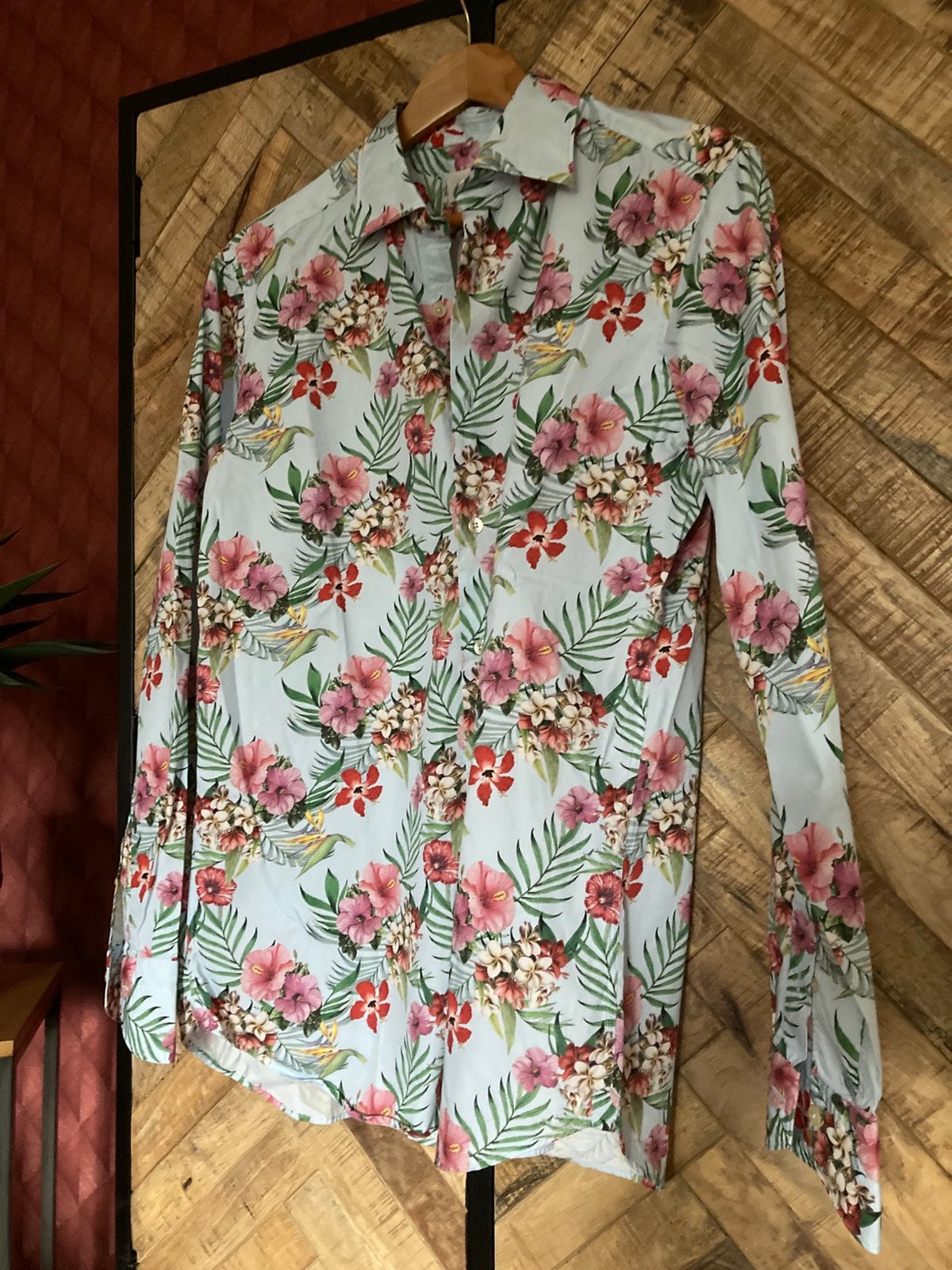 Bloemen blouse, Ophalen of Verzenden, Zo goed als nieuw, Blauw, Halswijdte 41/42 (L)