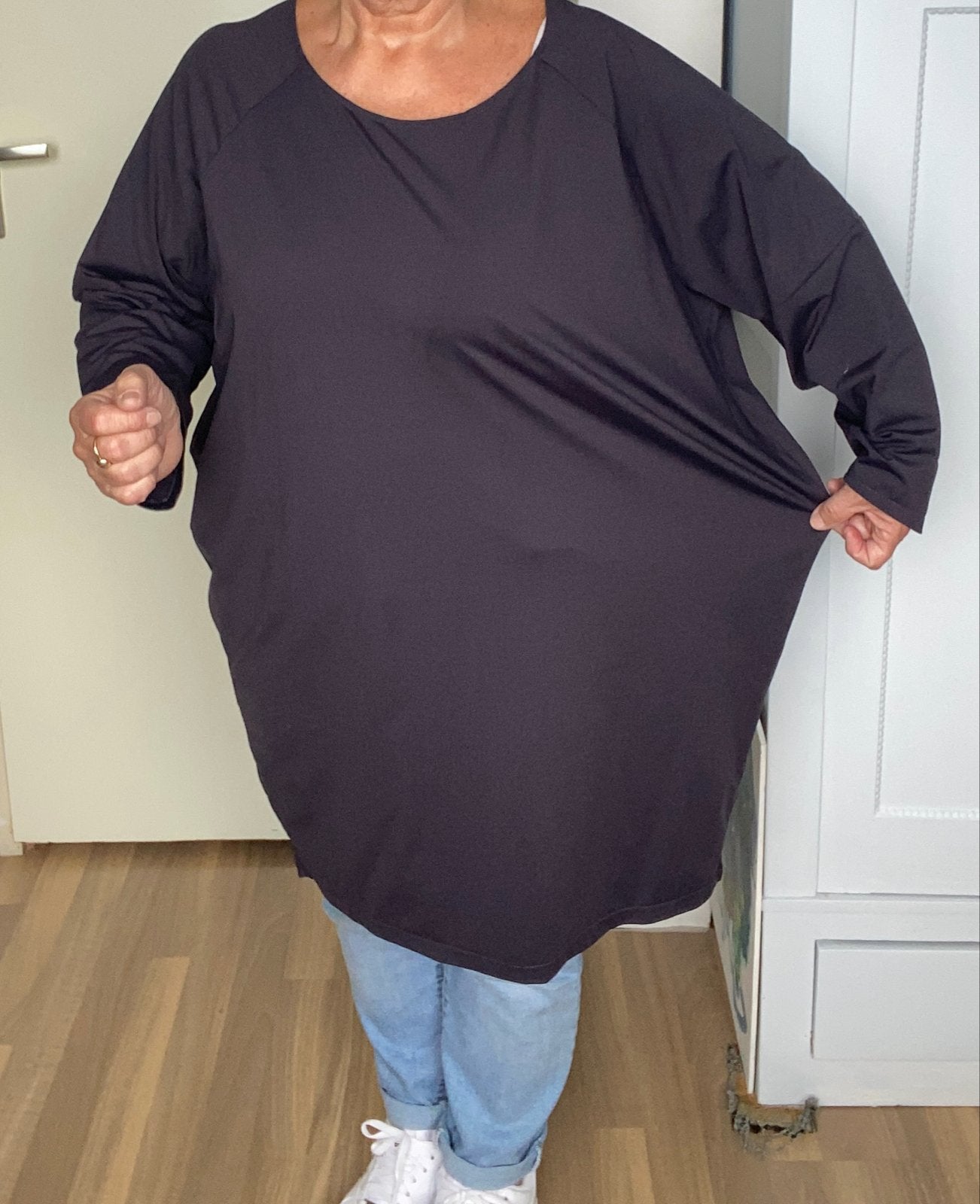 Antracietgrijze travelstof tuniek, maat 48, Kleding | Dames, Ophalen of Verzenden, Gedragen, Maat 46/48 (XL) of groter, Grijs
