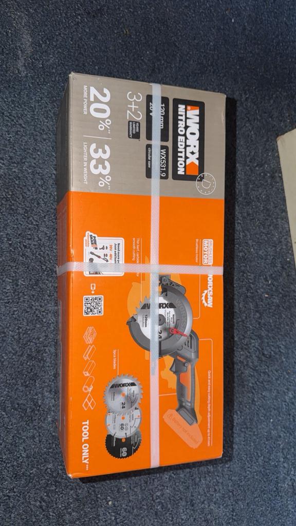 Worx Nitro Edition WX531.9 Cirkelzaag met Brushless Motor, Doe-het-zelf en Verbouw, Gereedschap | Zaagmachines, Cirkelzaag, Nieuw