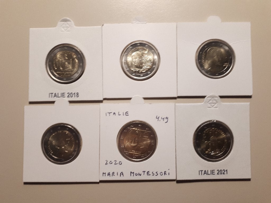 Italië 2018-2021: 6x speciale 2 Euro (UNC, munthouder), Verzenden, Italië, 2 euro