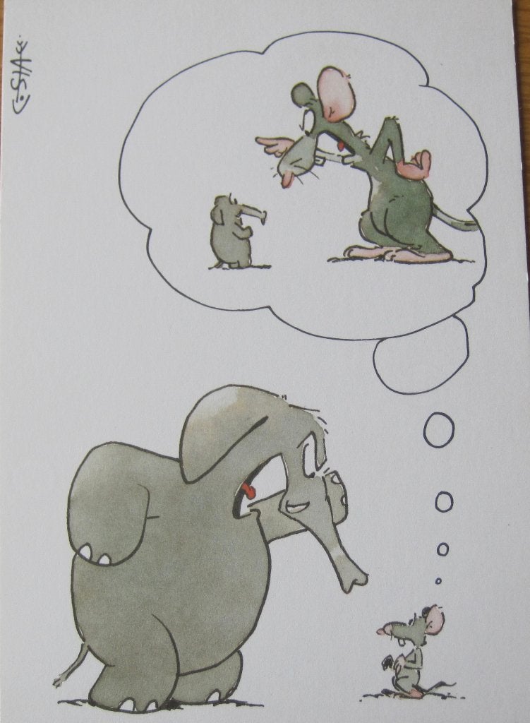 Olifant en muis - cartoon van Leendert Jan Vis - nieuw, Ophalen of Verzenden, 1980 tot heden, Ongelopen, Overige thema's