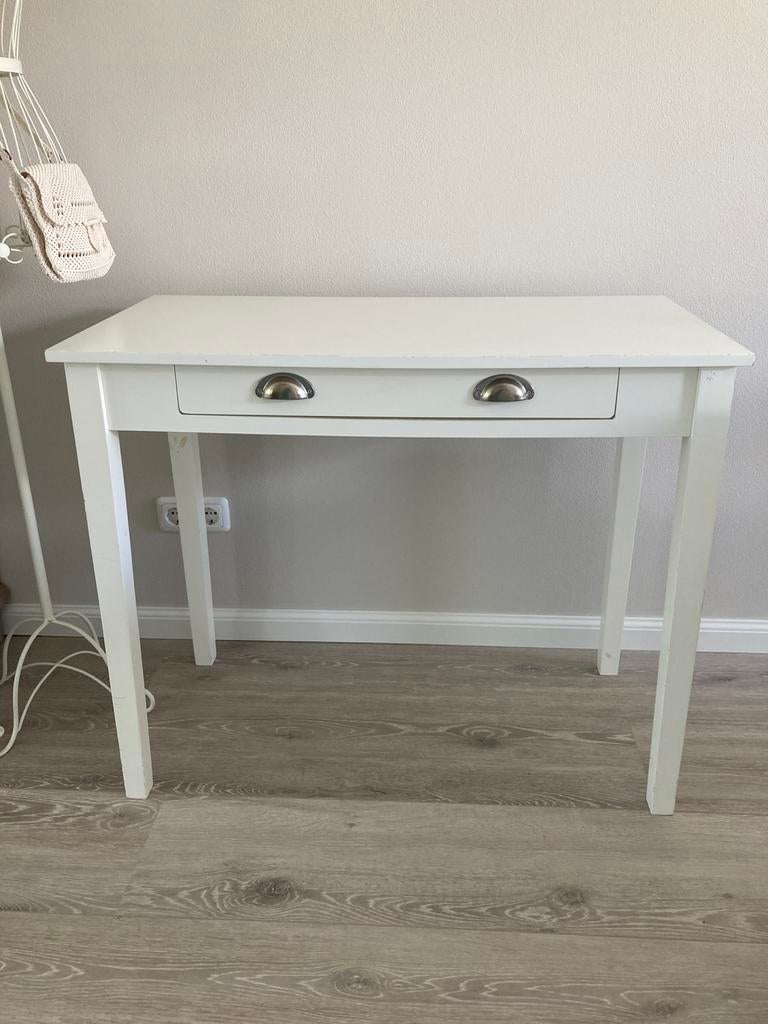Zware Wit Houten Sidetable met lade, Huis en Inrichting, Ophalen, 100 tot 150 cm, Zo goed als nieuw, 25 tot 50 cm