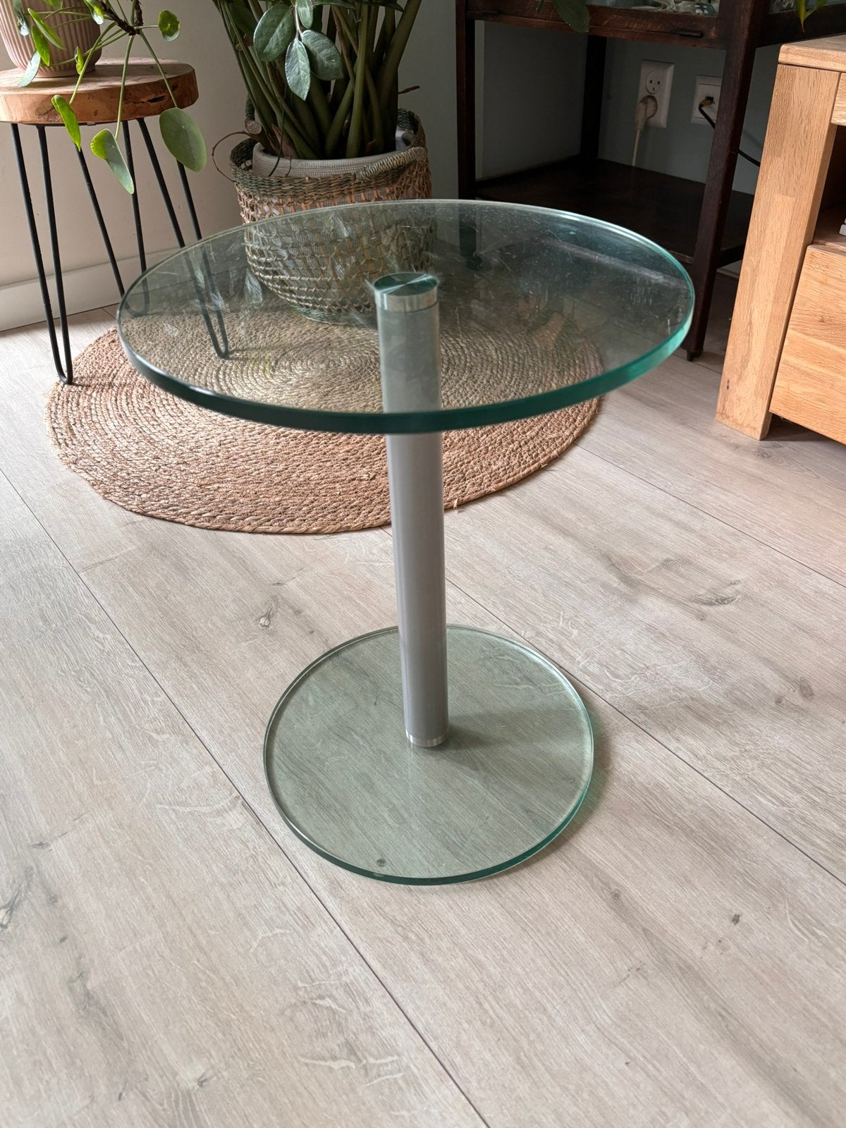 Glazen bijzettafeltje, Huis en Inrichting, Minder dan 55 cm, Rond, Ophalen, 45 tot 60 cm