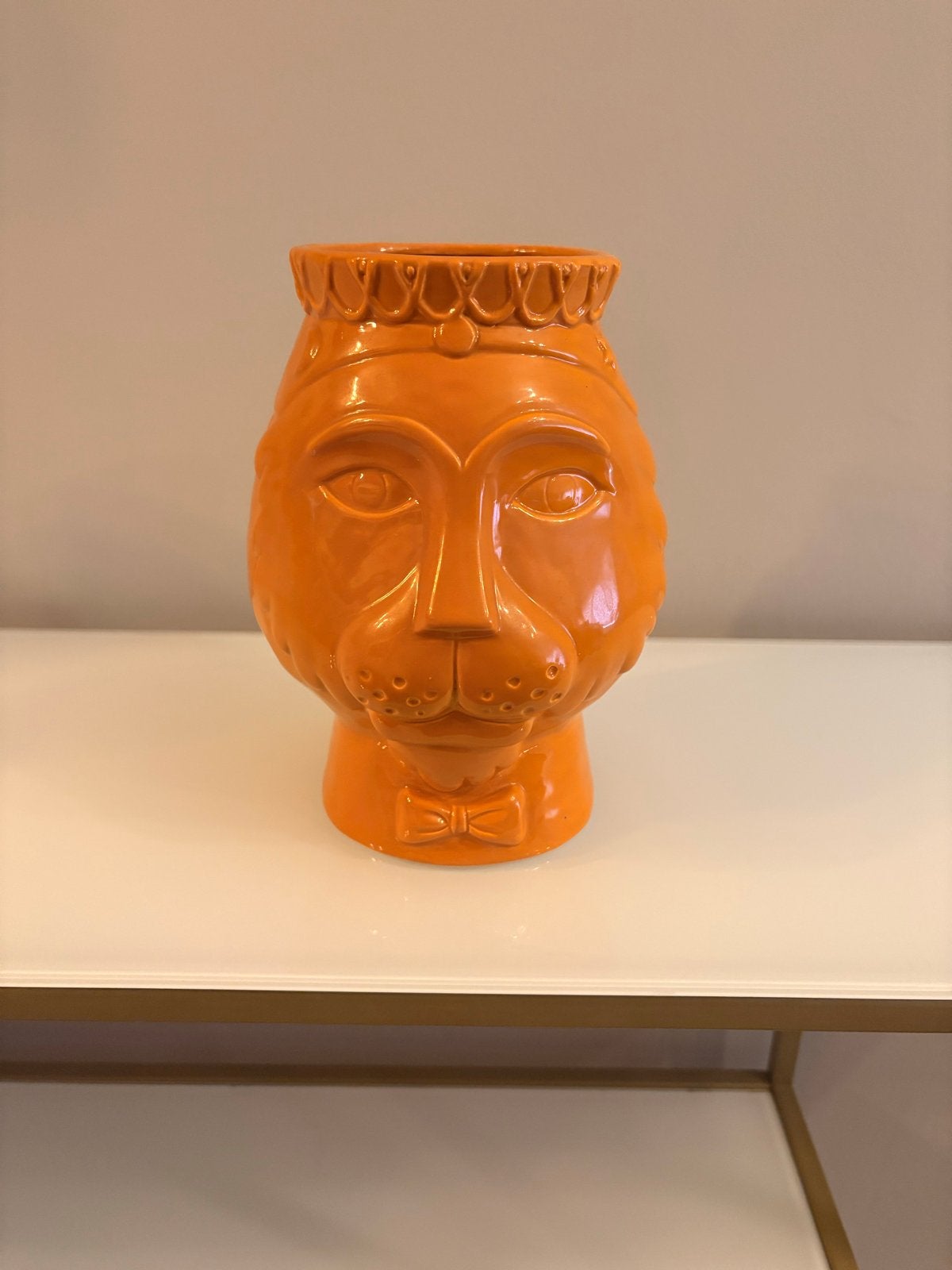 Oranje vaas in de vorm van een leeuwenkop, Huis en Inrichting, Ophalen of Verzenden