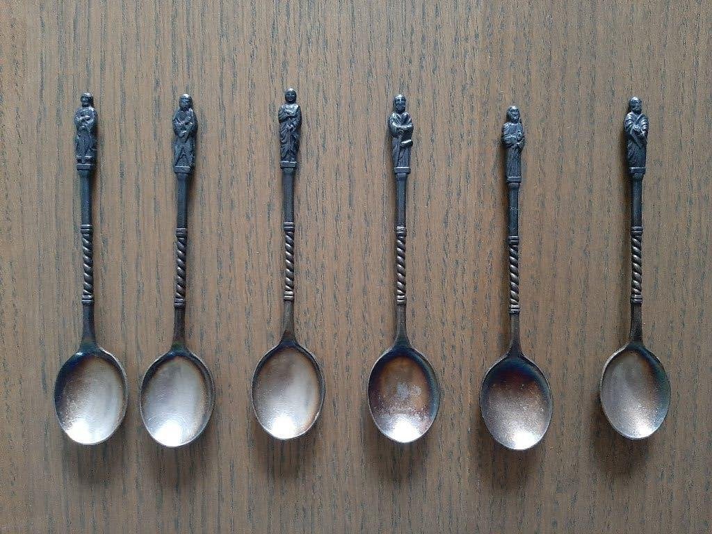 6x verzilverde apostel lepeltjes, Antiek en Kunst, Ophalen of Verzenden
