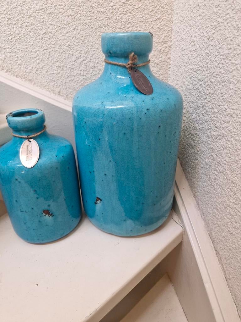 Riverdale Vazen Set - Turquoise Craquelé Keramiek, Huis en Inrichting, Woonaccessoires | Vazen, Overige kleuren, Aardewerk of Porselein