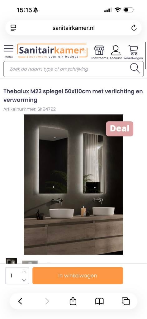 Thebalux badkamerspiegel M23 50x110, Ophalen of Verzenden, Nieuw, Overige kleuren, Handdoekenrek