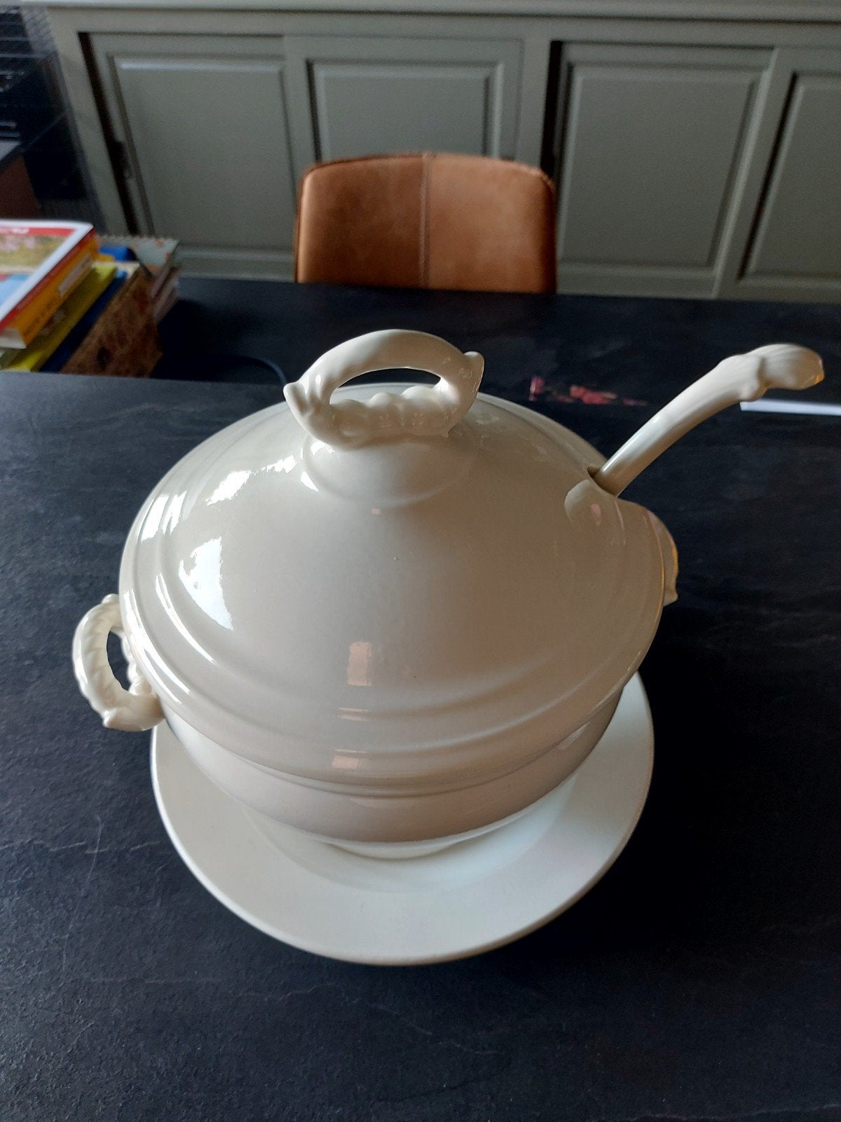 Vintage Boch Frères Keramis soepterrine met lepel, Antiek en Kunst, Antiek | Porselein, Ophalen of Verzenden
