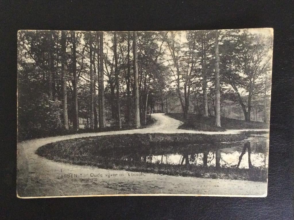 Assen, Oude vijver in het bosch, Ophalen of Verzenden, 1920 tot 1940, Gelopen, Drenthe