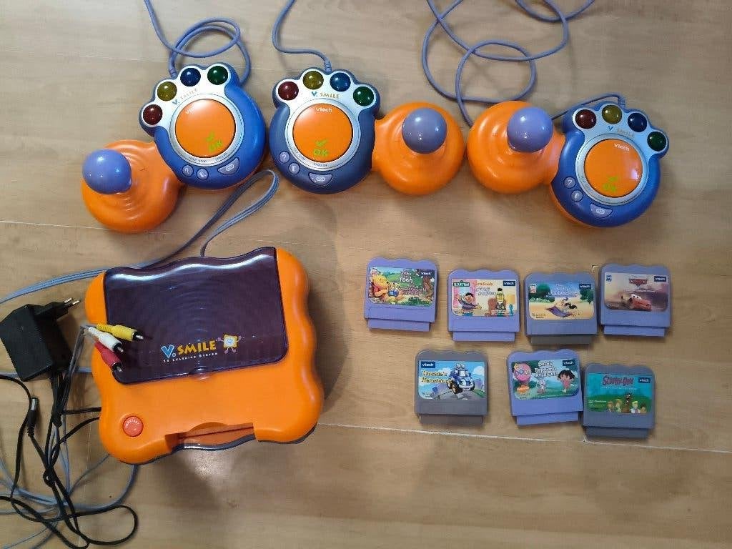 V tech spelcomputer met 7 spellen en 3 consoles, Ophalen of Verzenden, Zo goed als nieuw, 2 tot 4 jaar