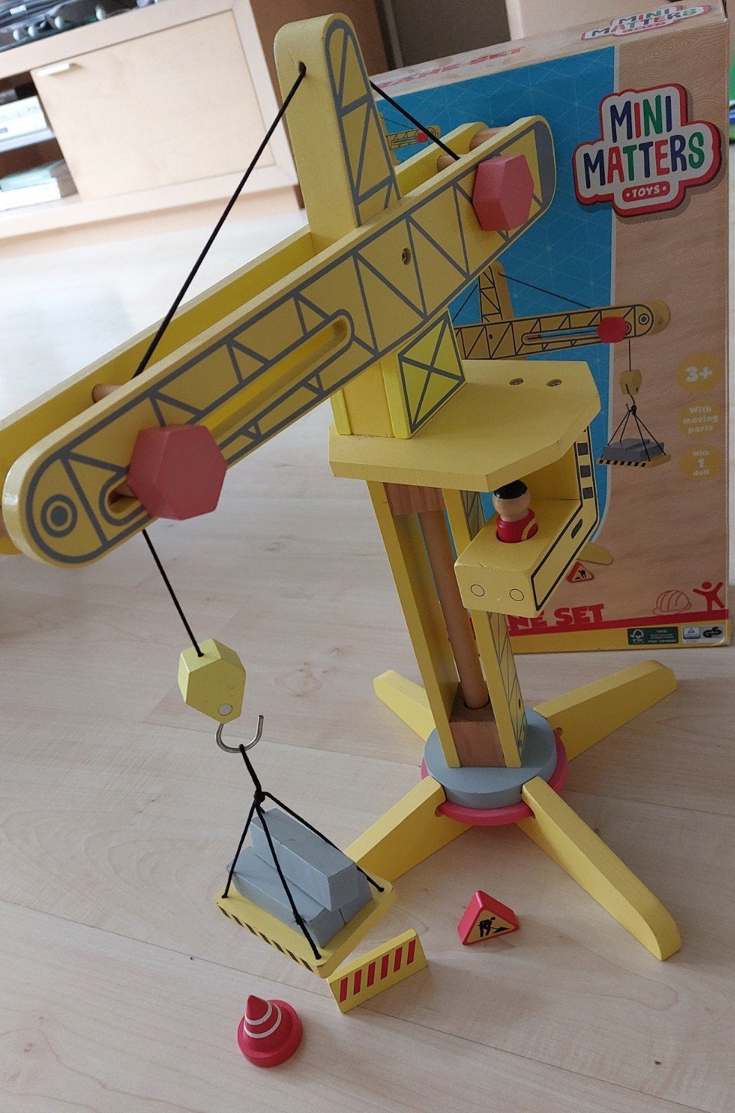 Mini Matters Houten Kraan, geel, Kinderen en Baby's, Ophalen, Zo goed als nieuw, Jongen of Meisje