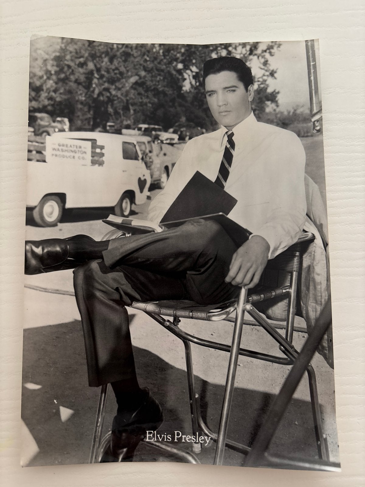 Foto briefkaart Elvis Presley 15 x 21 cm gebruikte staat, Ophalen of Verzenden, Gebruikt, Foto of Kaart
