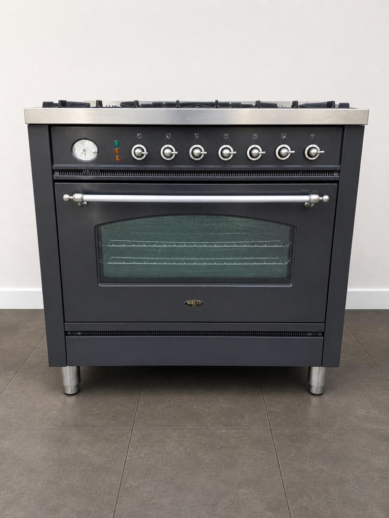 Luxe boretti 90cm 6pits, Witgoed en Apparatuur, Fornuizen, 60 cm of meer, Ophalen of Verzenden, Zo goed als nieuw, Gas