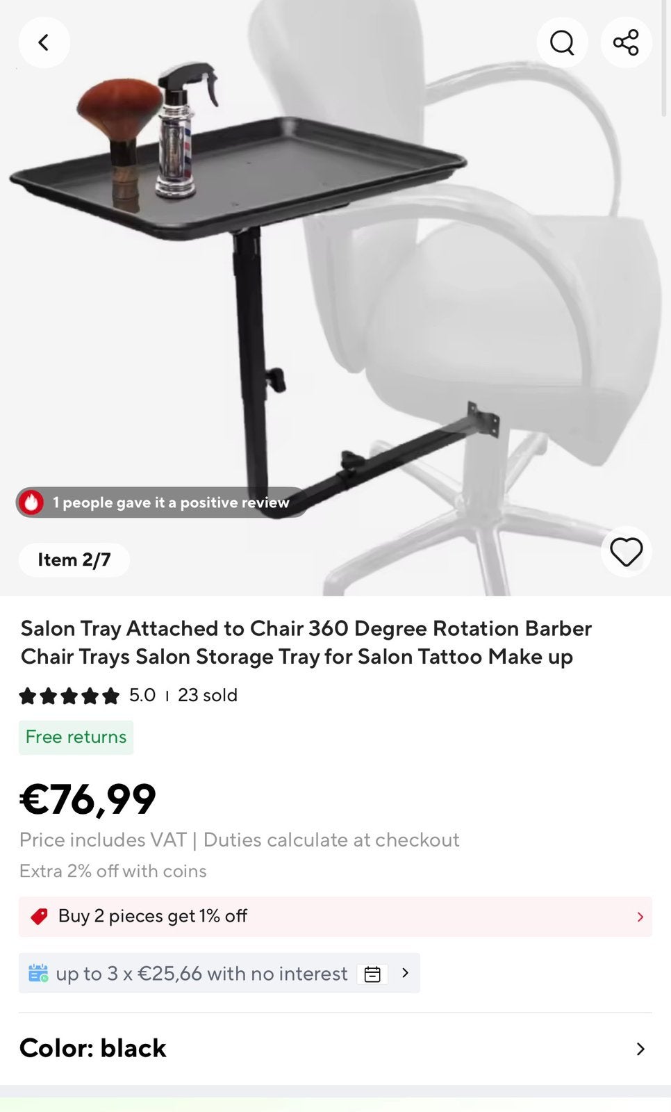 Kappers Zijtafel / Salon Trolley voor Kappersstoel, Ophalen
