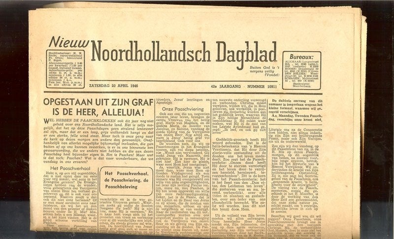 1946 Noordhollandsch Dagblad 20 april 1946 met o.a artikel, Ophalen of Verzenden, Gelezen