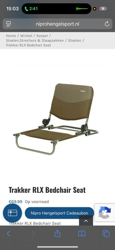 Trakker RLX Bedchair Seat - Comfortabele Visstoel, Ophalen, Zo goed als nieuw