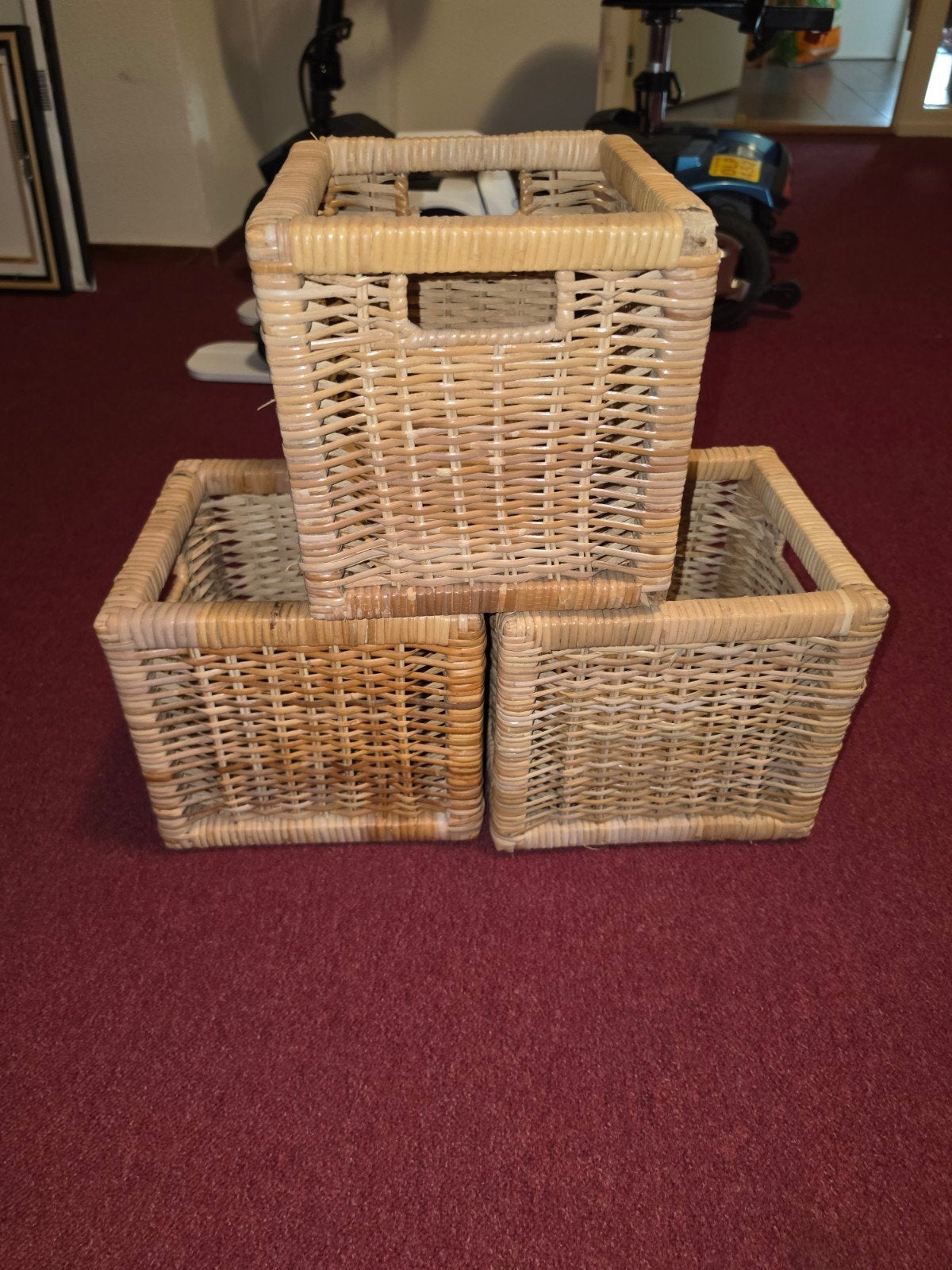 Set van 3 rieten mandjes - Ideaal voor opbergen, Huis en Inrichting, Woonaccessoires | Schalen en Manden, Ophalen, Gebruikt, Gevlochten