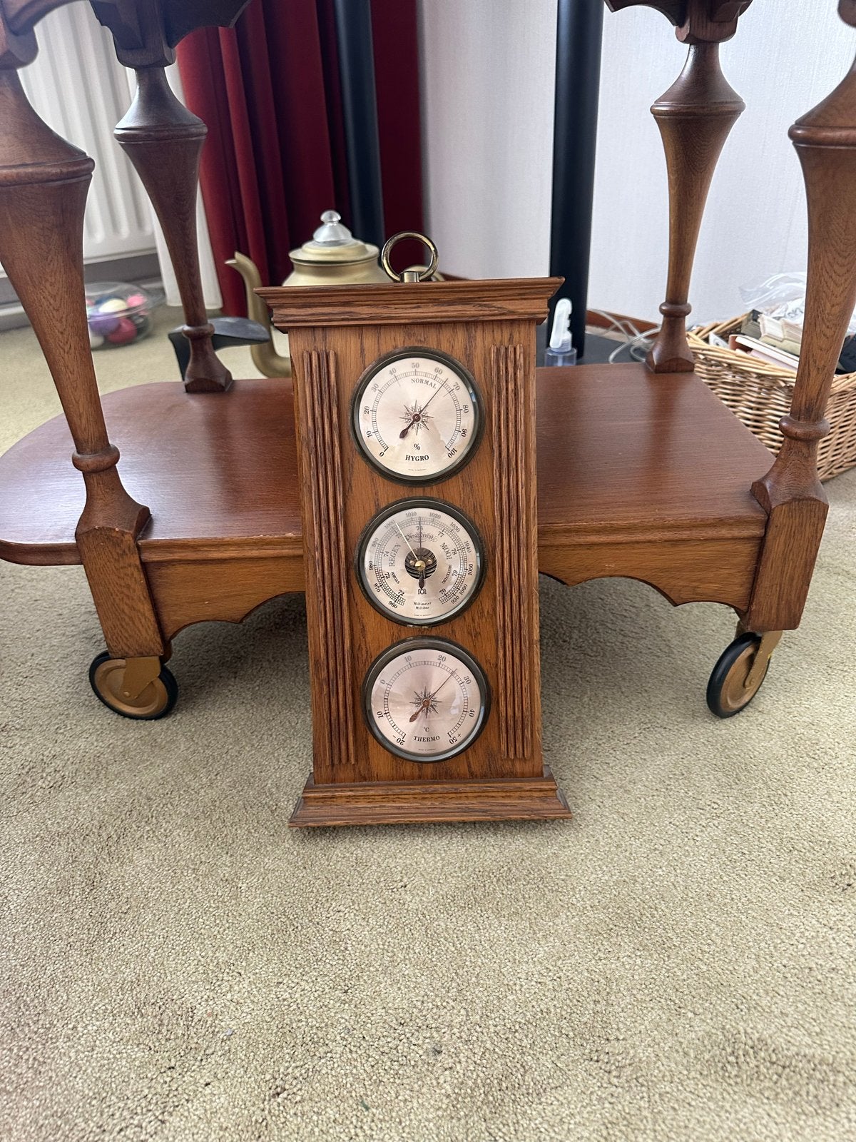 Vintage Eiken Weerstat Oisterwijk – Barometer Thermo Hygro, Ophalen, Gebruikt, Weerstation
