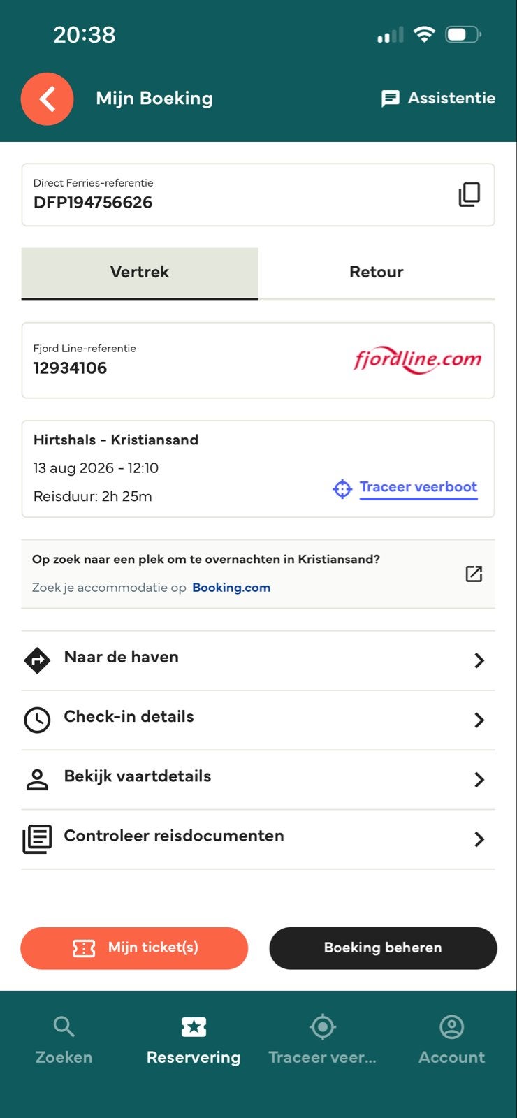 Retour ferry Denemarken - Noorwegen, Tickets en Kaartjes, Eén persoon, Vliegtuig, Met bestemming of datum