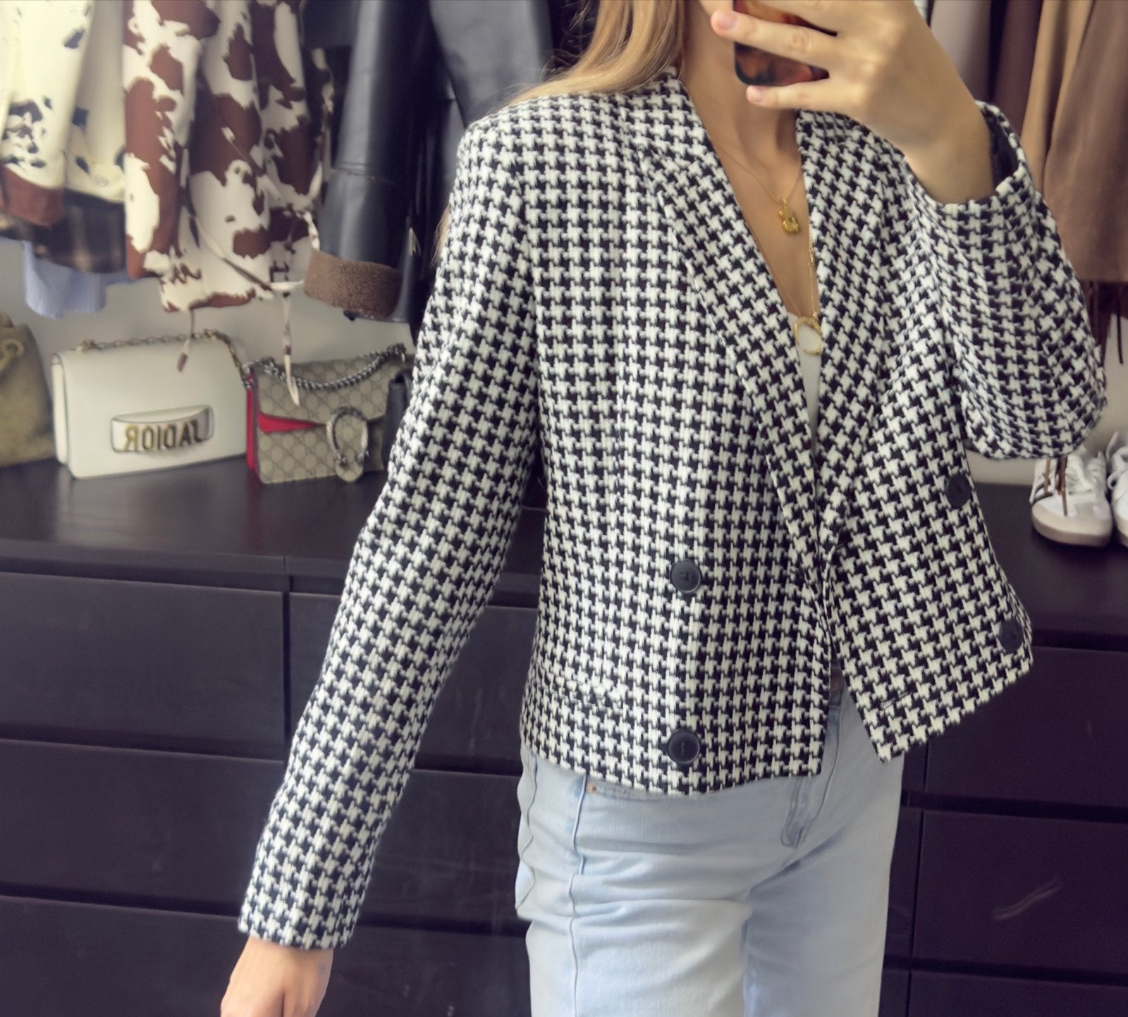 Stradivarius Pied-de-Poule Blazer Maat L, Ophalen of Verzenden, Zo goed als nieuw, Maat 42/44 (L), Zwart