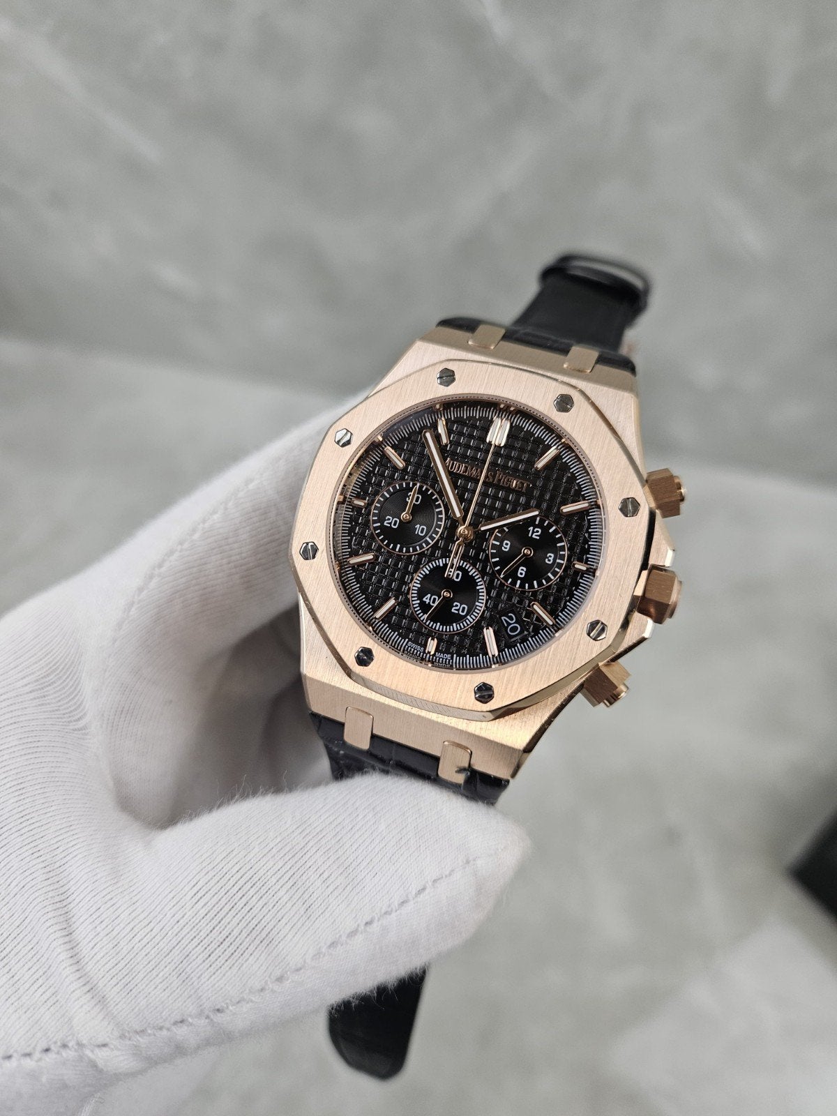 Audemars Piquet Rose gold heren horloge, Overige merken, Leer, Staal, Verzenden