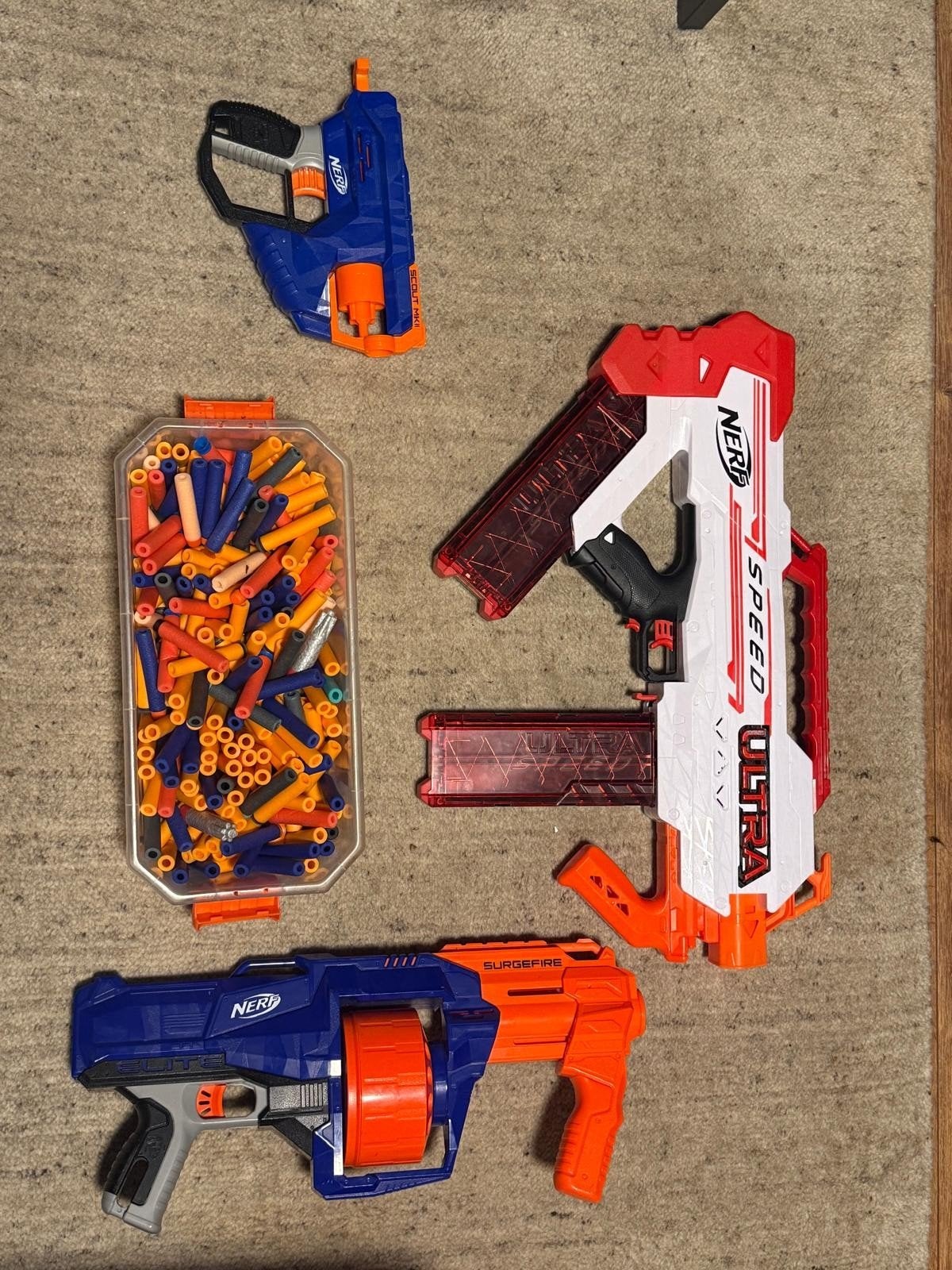 Nerf Blaster XXL Set – Grote Partij Geweren+200 darts, Ophalen, Zo goed als nieuw, Jongen of Meisje