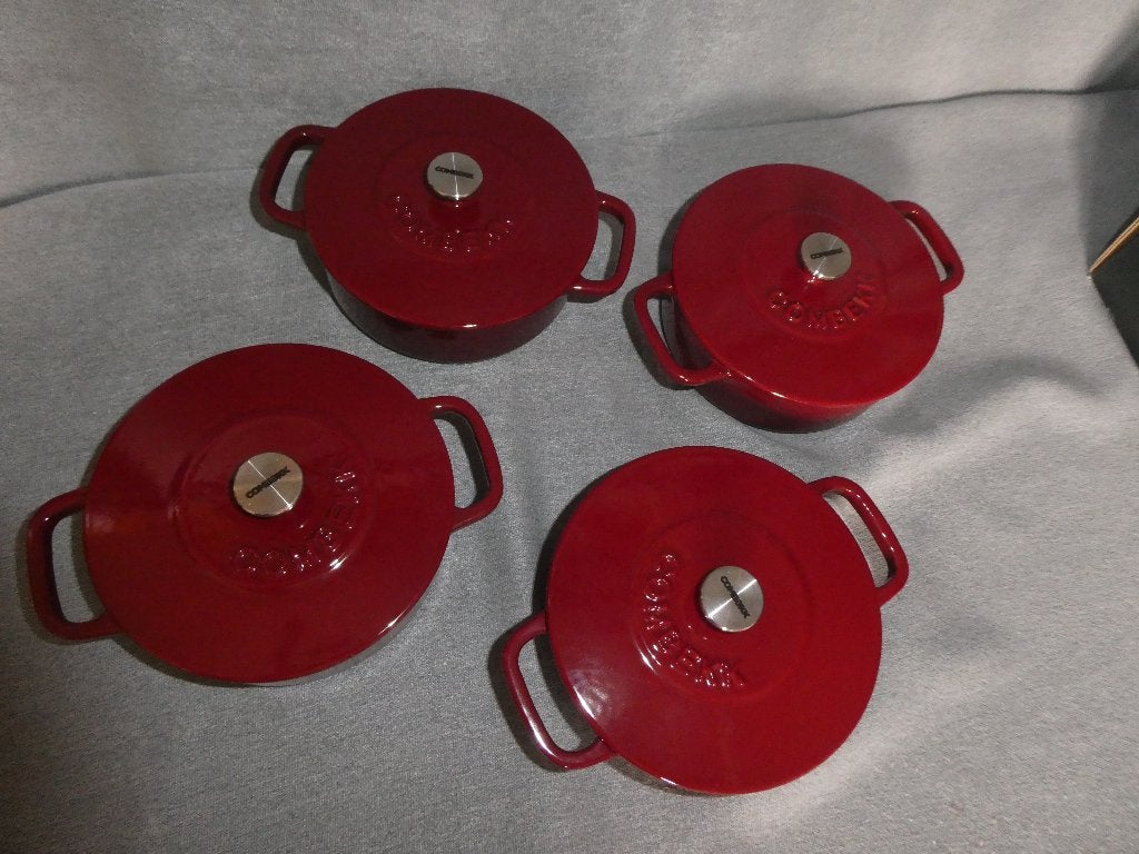 Combekk Mini braadpan Ø12cm set 4-delig Bordeaux, Gietijzer, Nieuw, Pannenset, Ophalen of Verzenden