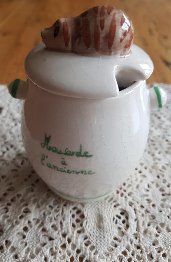 Frans mosterdpotje, roze bloemen, Moutarde a l'ancienne, Ophalen of Verzenden