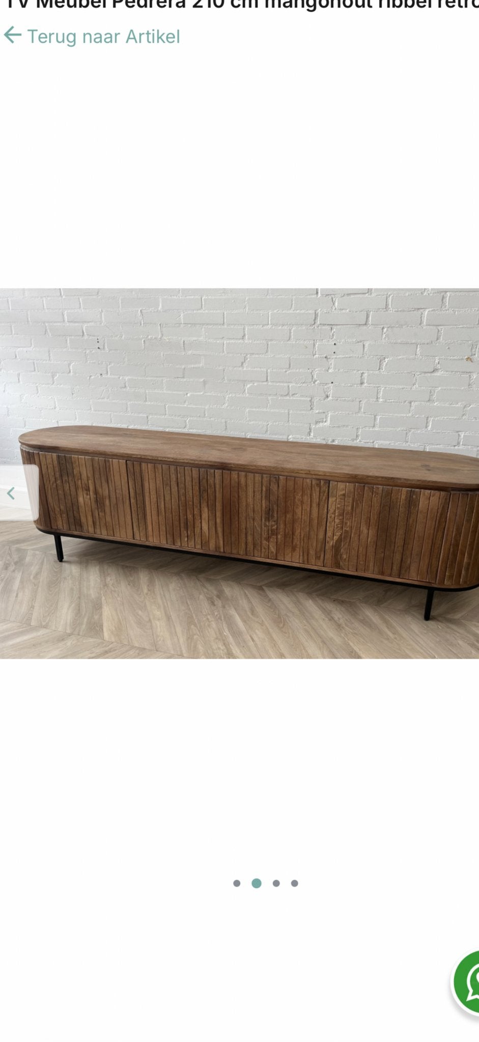 TV Meubel Pedrera 210 cm mangohout ribbel retro, Ophalen, Zo goed als nieuw, 200 cm of meer, Minder dan 100 cm