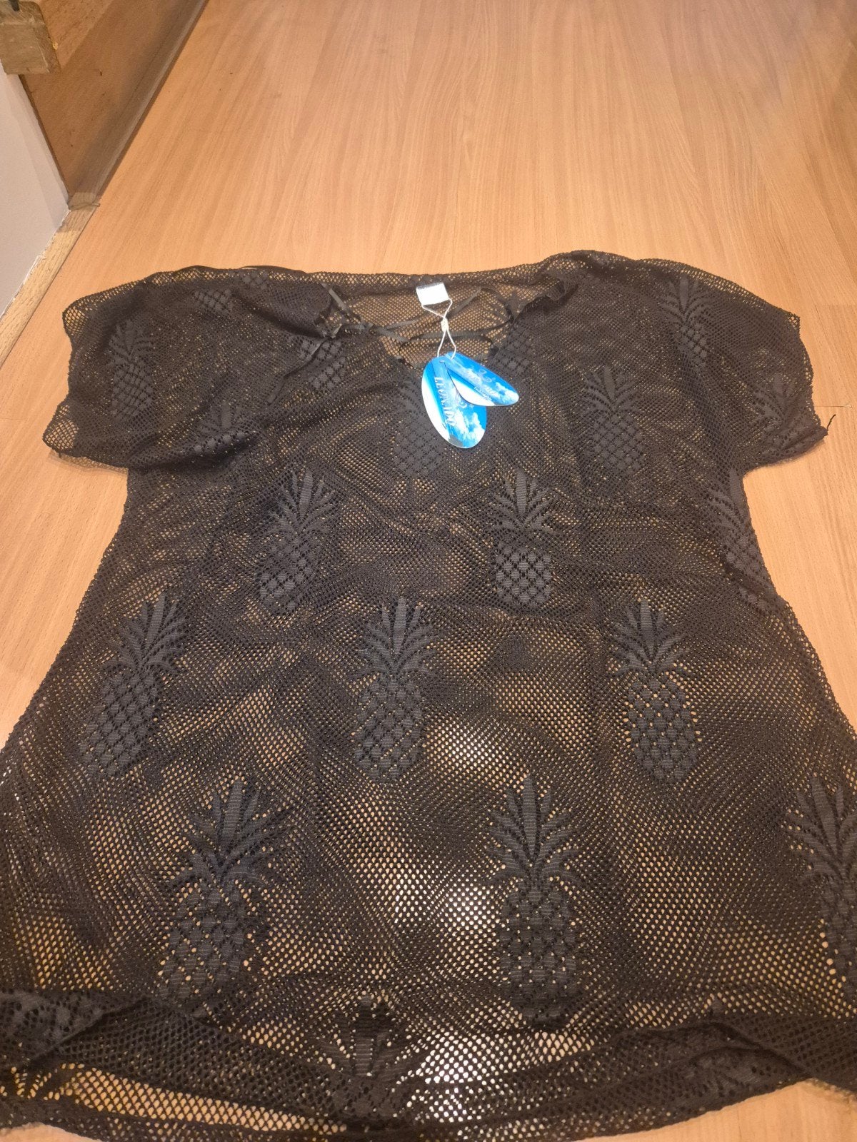 Nieuwe Zwarte Mesh Strandtop met Ananassen (Maat M), Maat 38/40 (M), Zwart, Nieuw, Ophalen of Verzenden