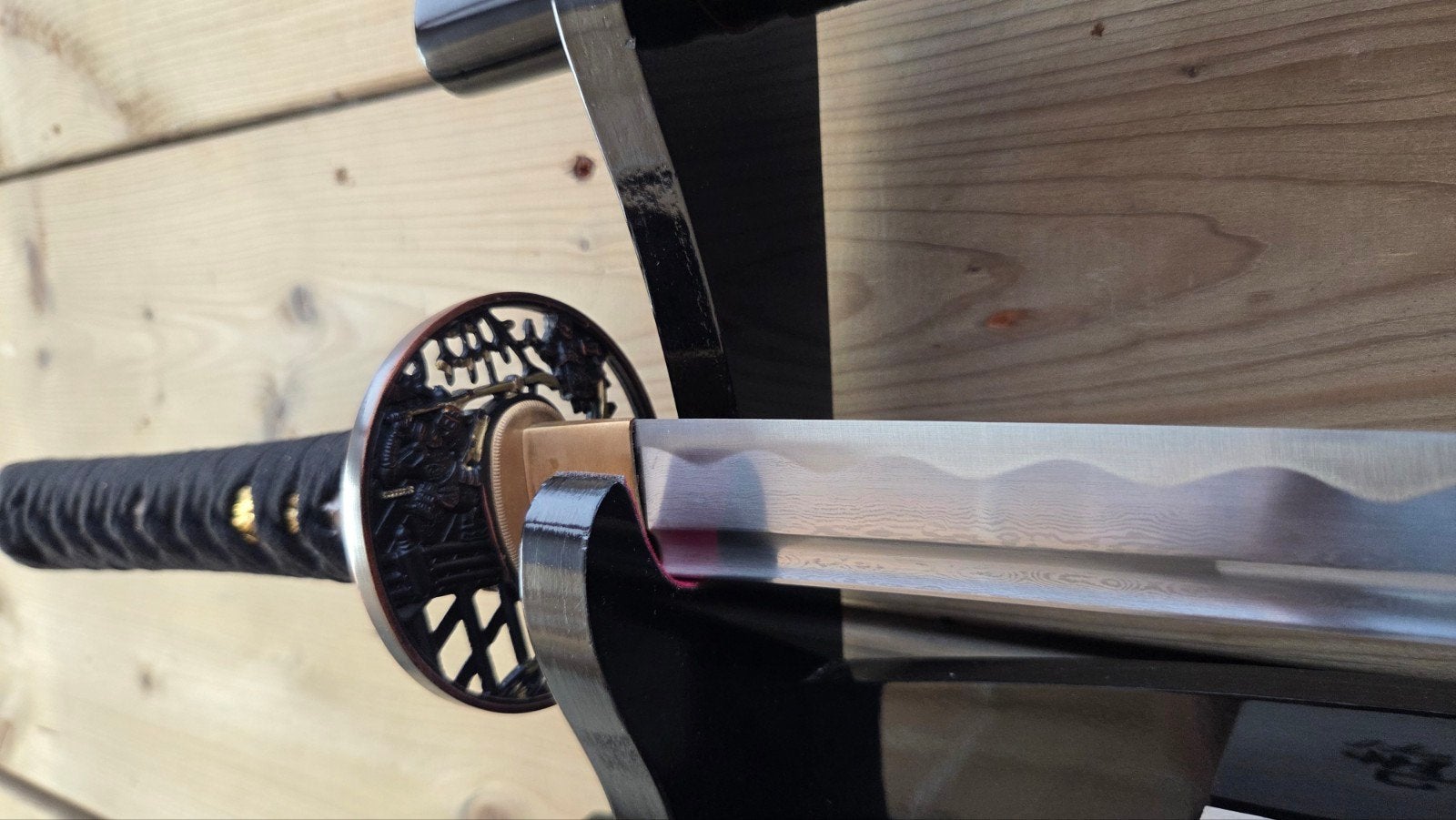 Wakizashi van damast staal, samurai zwaard, sabel, mes, dolk, Ophalen of Verzenden, Overige soorten, Azië, Zwaard of Sabel