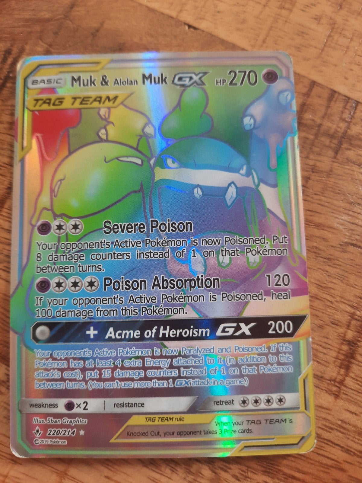 Pokémon Kaart: Muk & Alolan Muk GX TAG TEAM (220/214), Ophalen of Verzenden, Zo goed als nieuw, Losse kaart, Foil