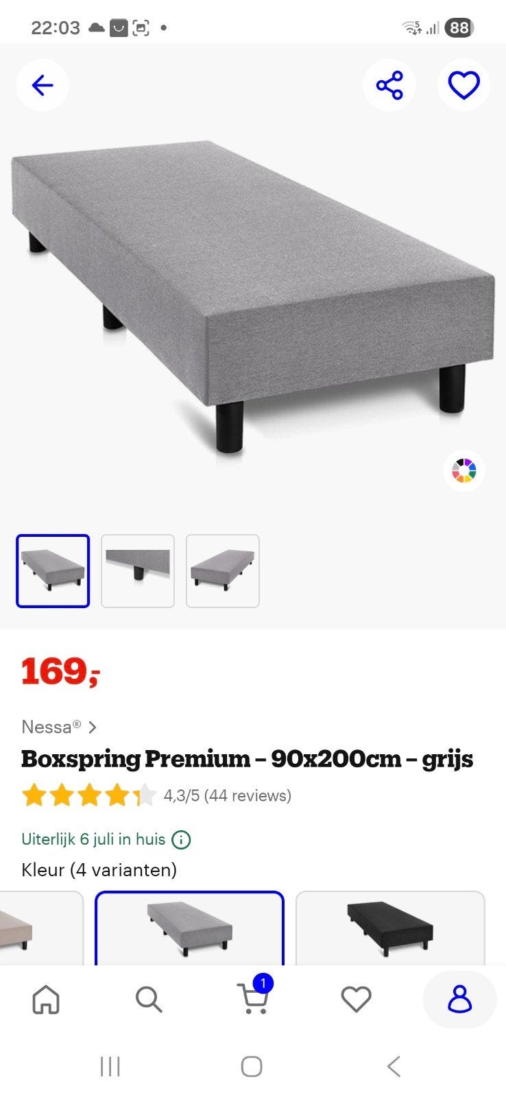 Boxspring Premium 90x200cm - grijs, Ophalen of Verzenden, Gebruikt