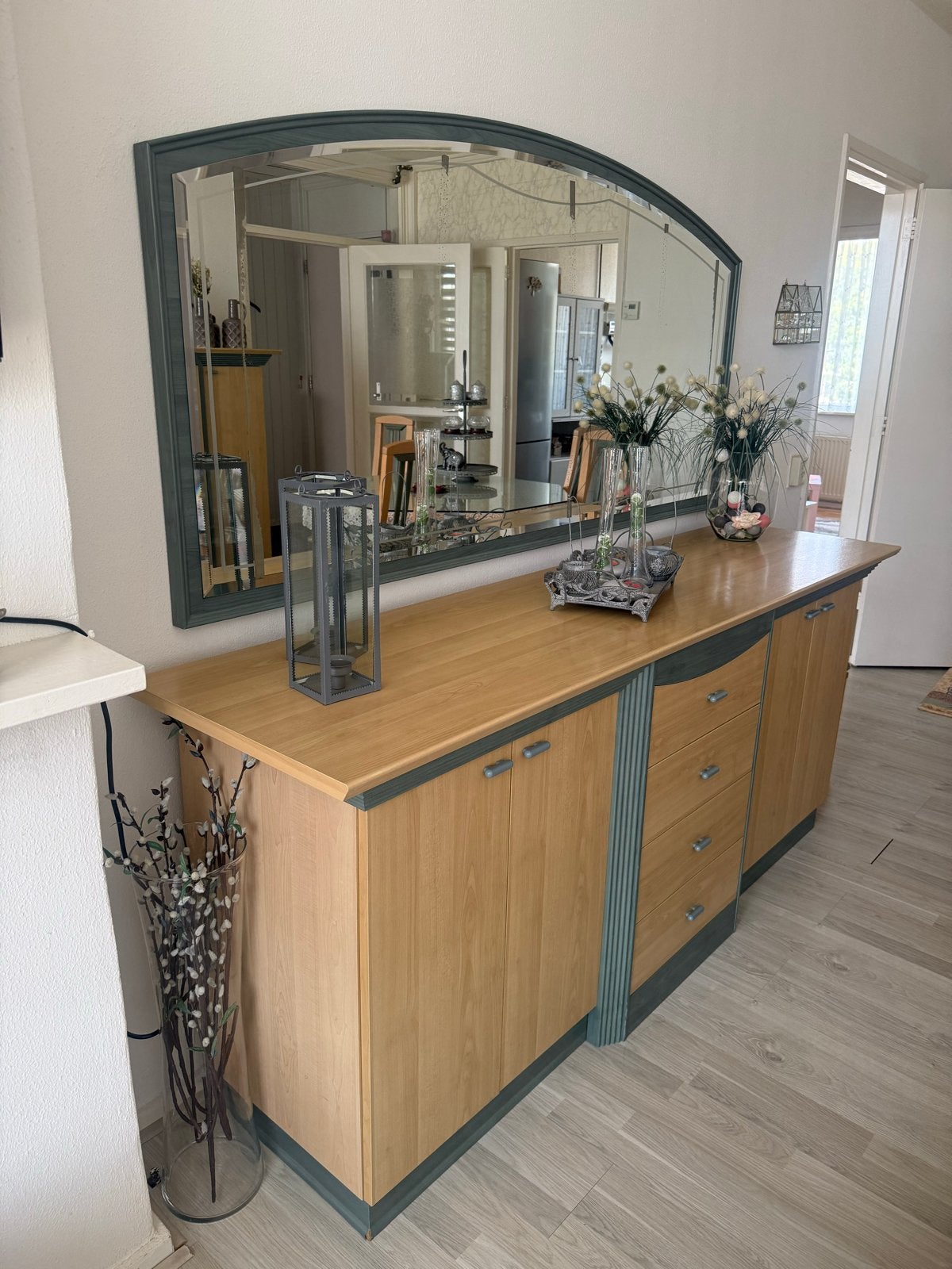 Dressoir met spiegel, lades en deuren, Ophalen, Gebruikt, 200 cm of meer, Met lade(s)