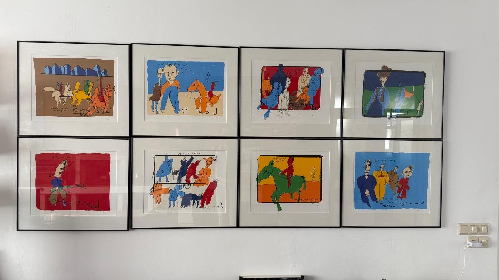 50 euro  p/s Herman Brood in lijst  - 8 originele litho's, Ingelijst, Ophalen, Personages en Fantasiefiguren, Lithografie