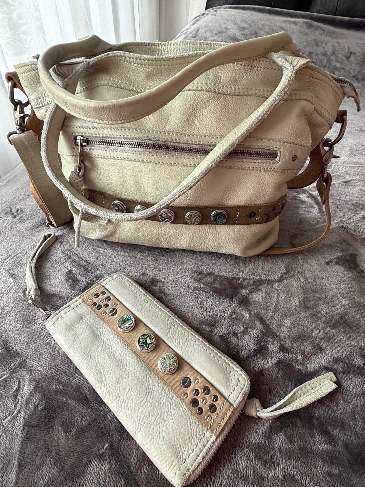 NOOSA Amsterdam Leren Handtas en Portemonnee Set Beige/Crème, Ophalen of Verzenden, Nieuw, Beige, Handtas