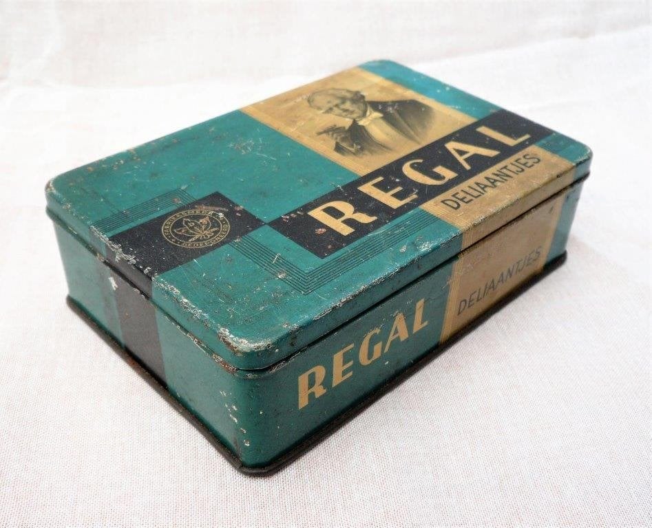 sigarenblik - leeg. Regal deliaantjes. mignot & de block., Ophalen of Verzenden, Gebruikt, Tabaksdoos of Verpakking