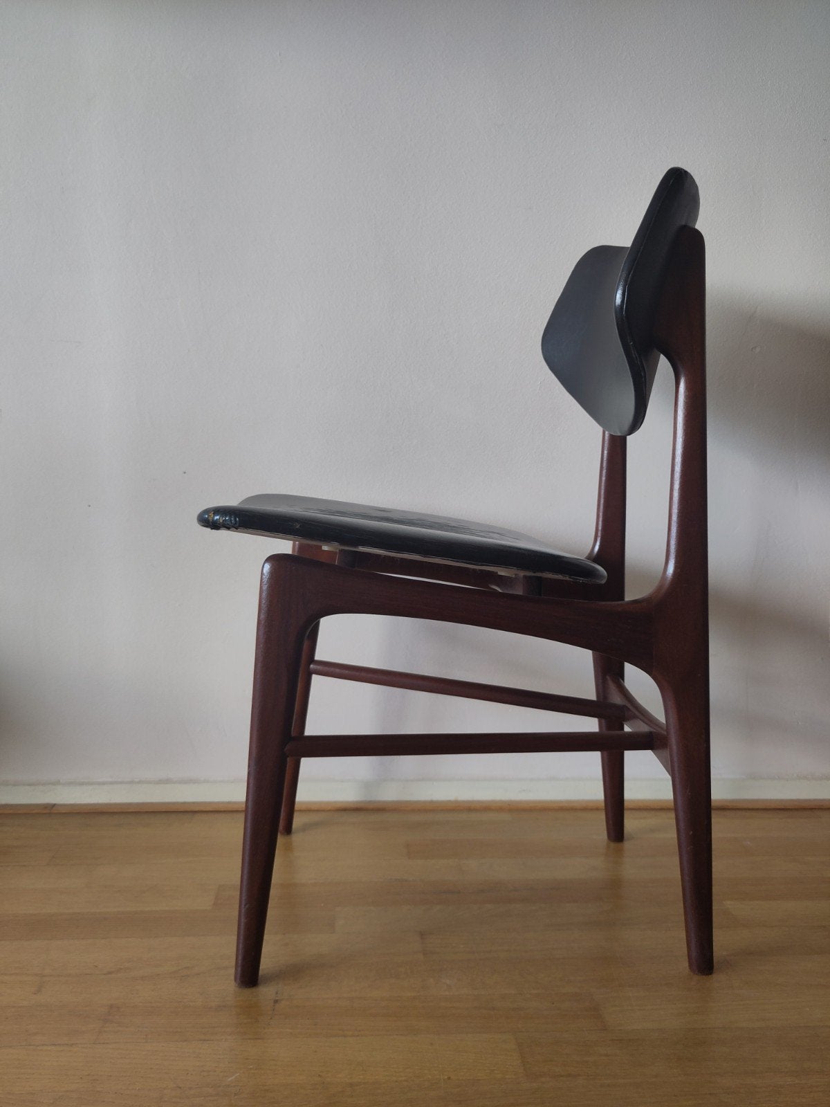 2x vintage teak houten Webe stoel Hamar Louis van Teeffelen, Leer, Gebruikt, Twee, Mid century modern Dutch design scandi Scandinavisch